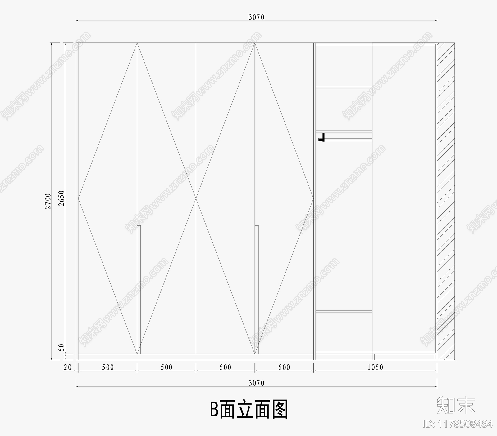 现代意式衣帽间施工图下载【ID:1178508494】