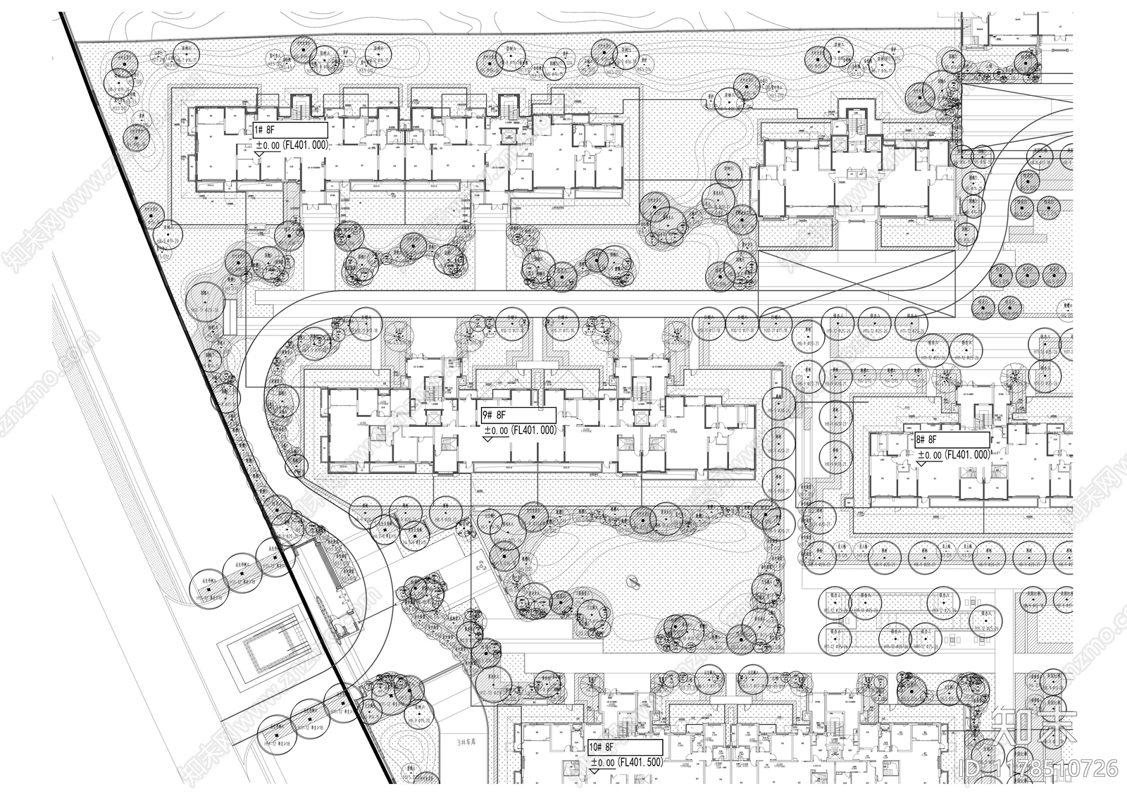 现代小区景观施工图下载【ID:1178510726】