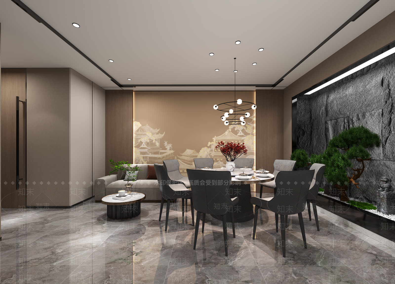 现代轻奢中餐厅3D模型下载【ID:1178520285】