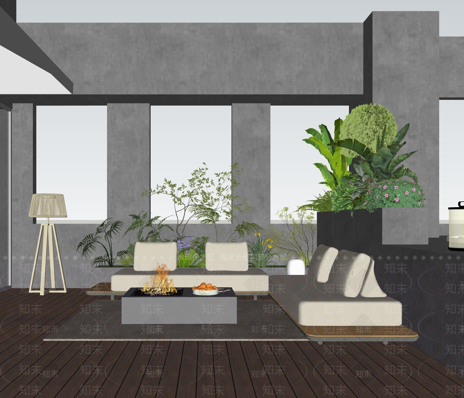 现代新中式屋顶花园SU模型下载【ID:1178542801】
