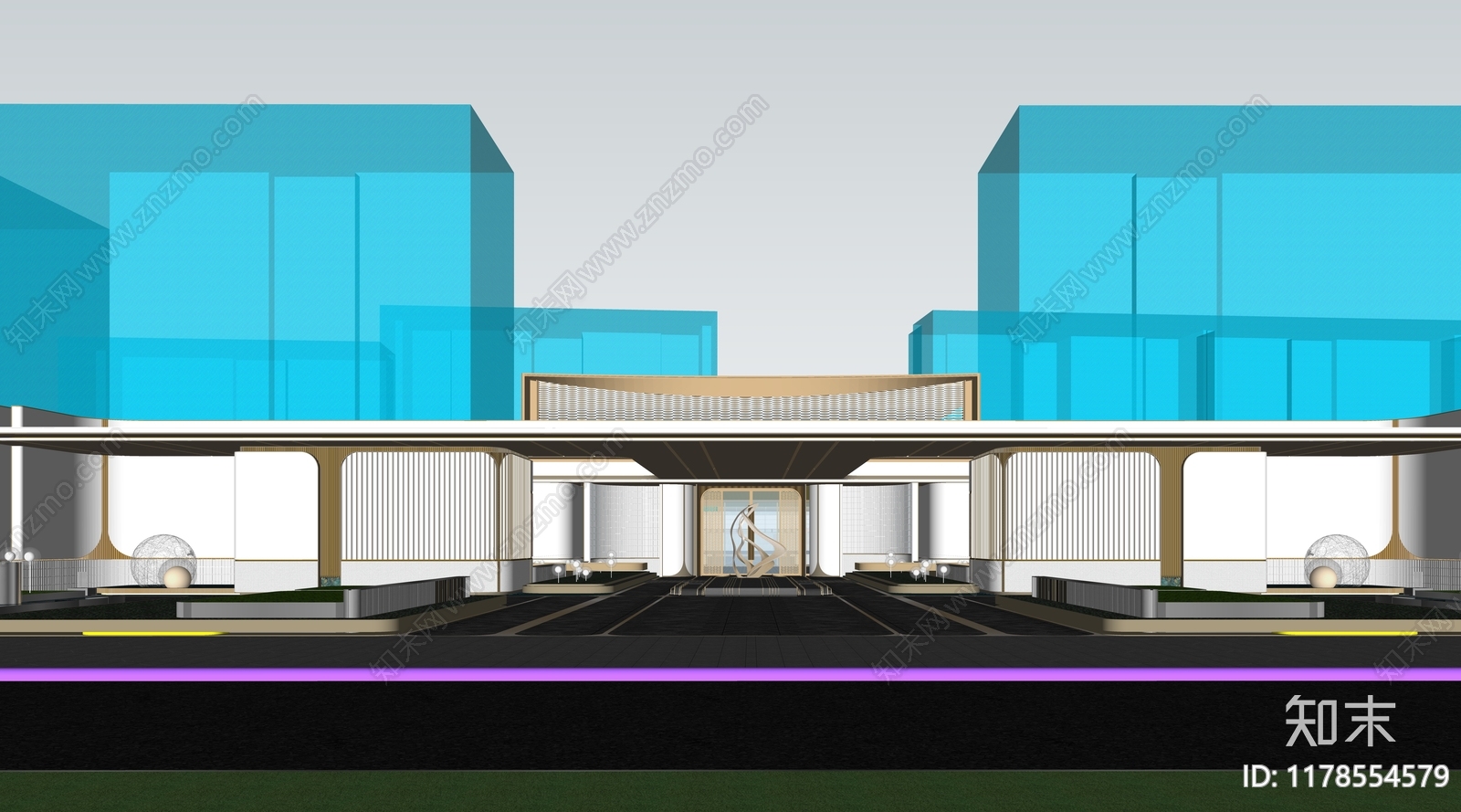 现代轻奢售楼处建筑SU模型下载【ID:1178554579】