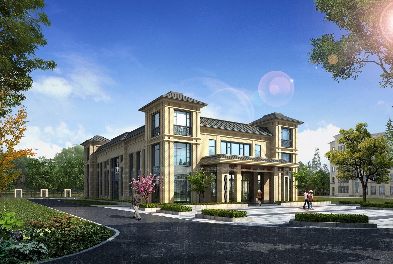 新中式中式学校建筑SU模型下载【ID:1178563958】