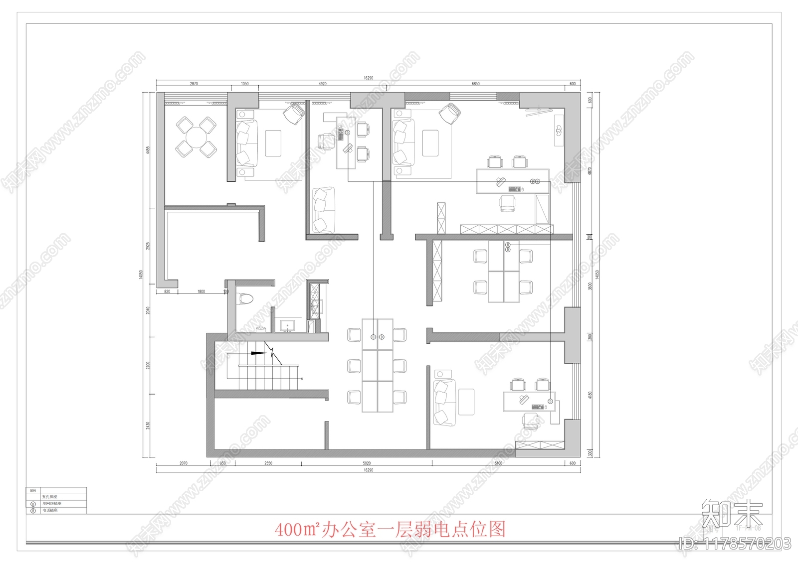 现代独立办公室cad施工图下载【ID:1178570203】