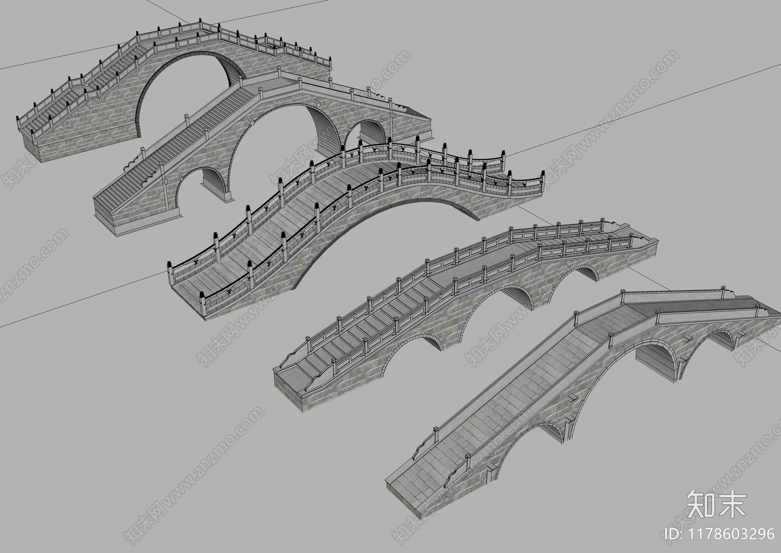 现代新中式景观桥SU模型下载【ID:1178603296】