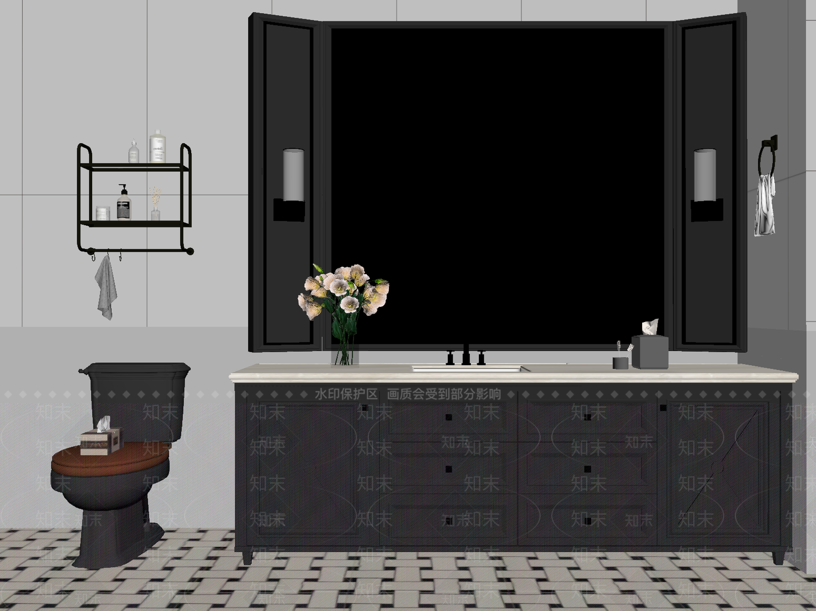 法式浴室柜SU模型下载【ID:1178613539】