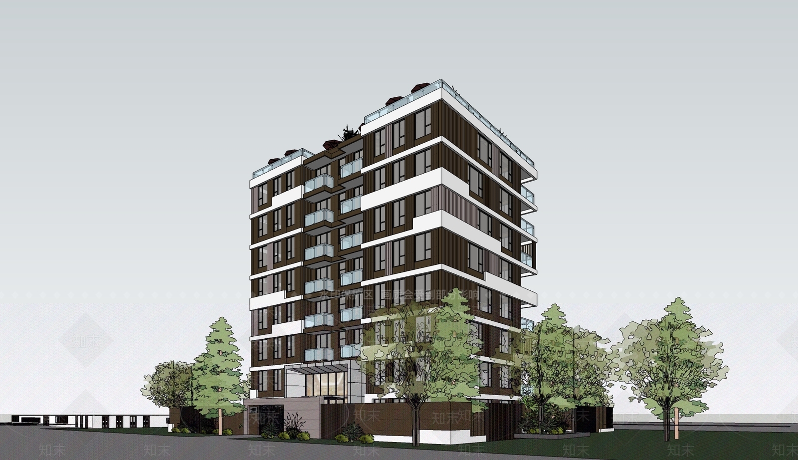 现代极简多层住宅SU模型下载【ID:1178616523】
