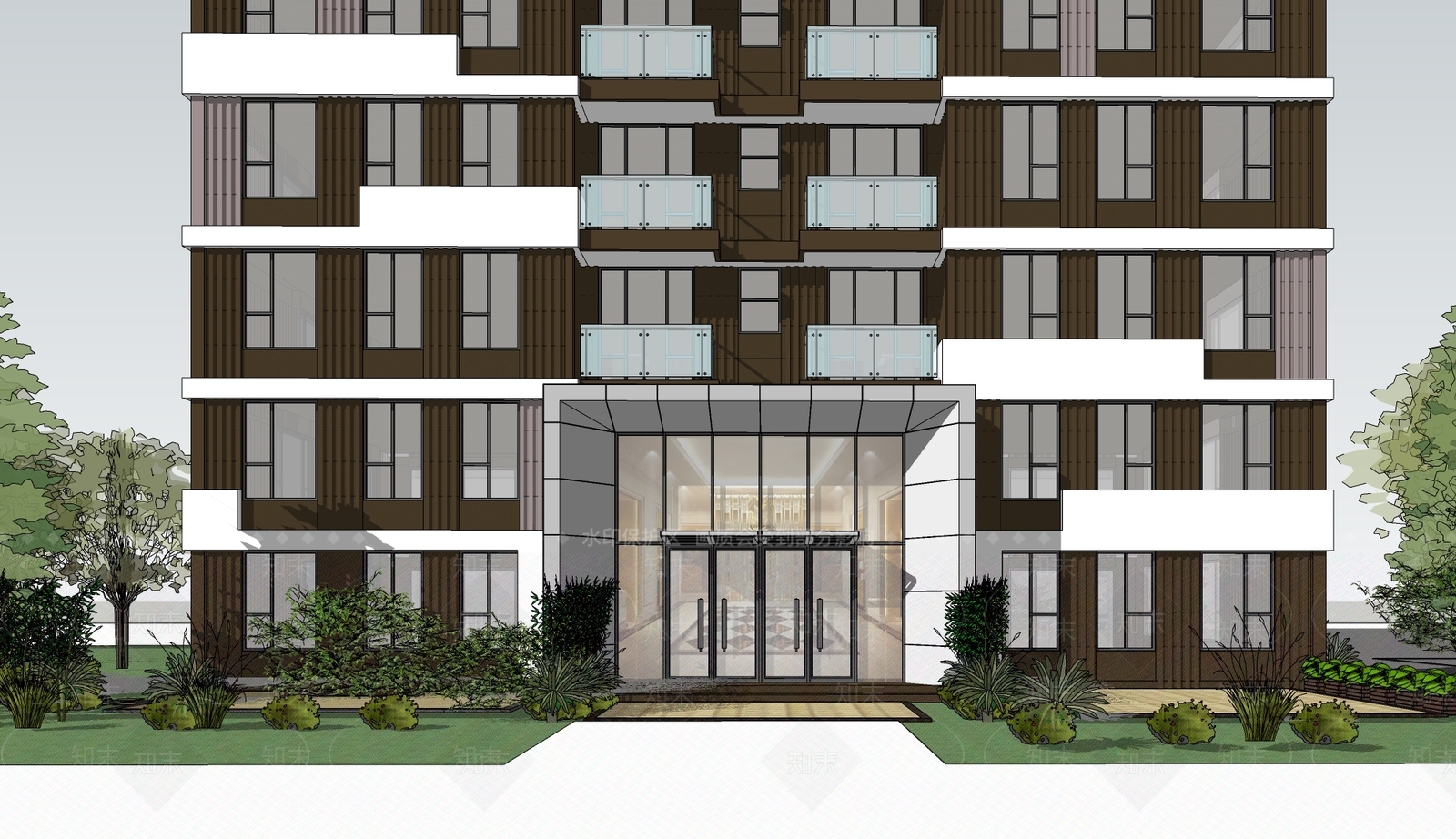 现代极简多层住宅SU模型下载【ID:1178616523】
