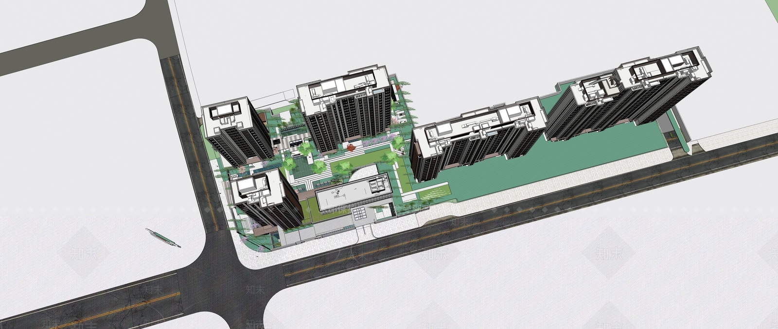 现代轻奢小区建筑SU模型下载【ID:1179128122】