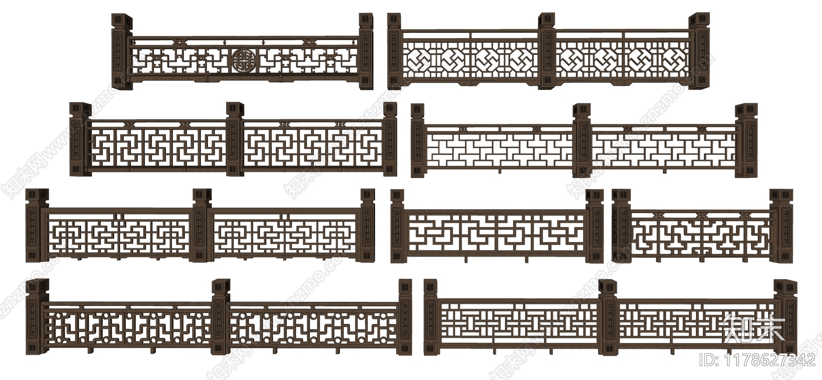 中式围栏护栏SU模型下载【ID:1178627342】
