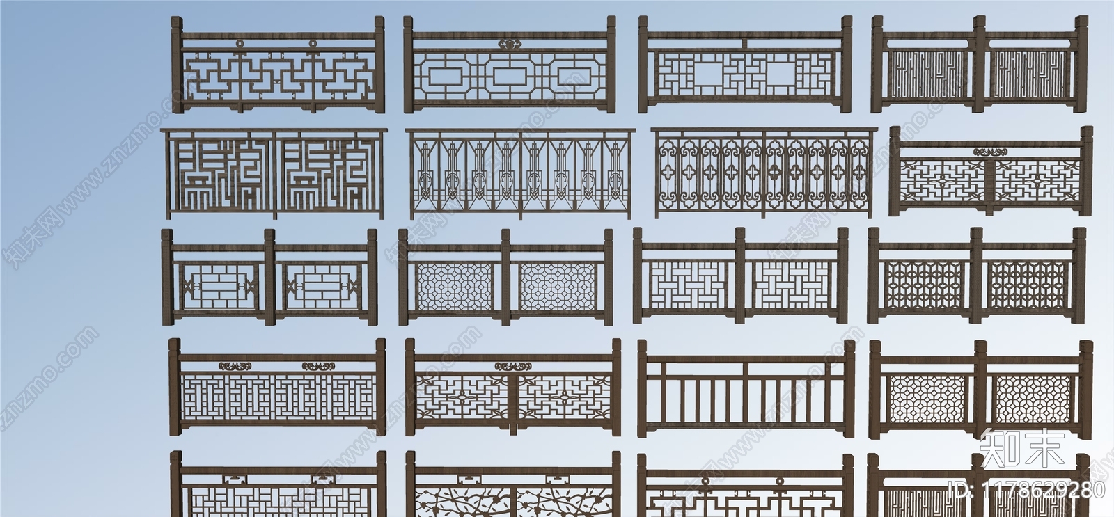 中式栅栏SU模型下载【ID:1178629280】