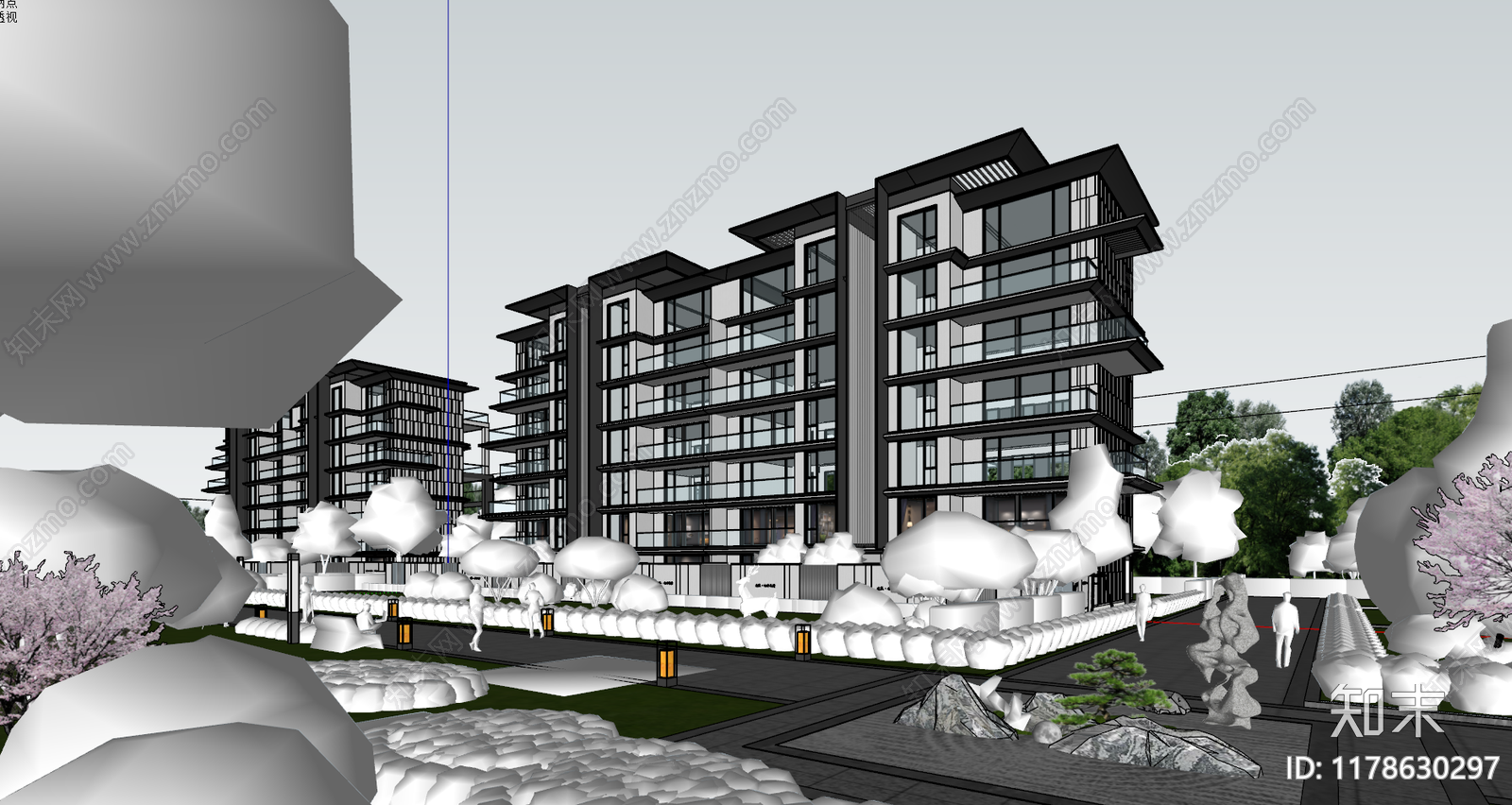 现代多层住宅SU模型下载【ID:1178630297】