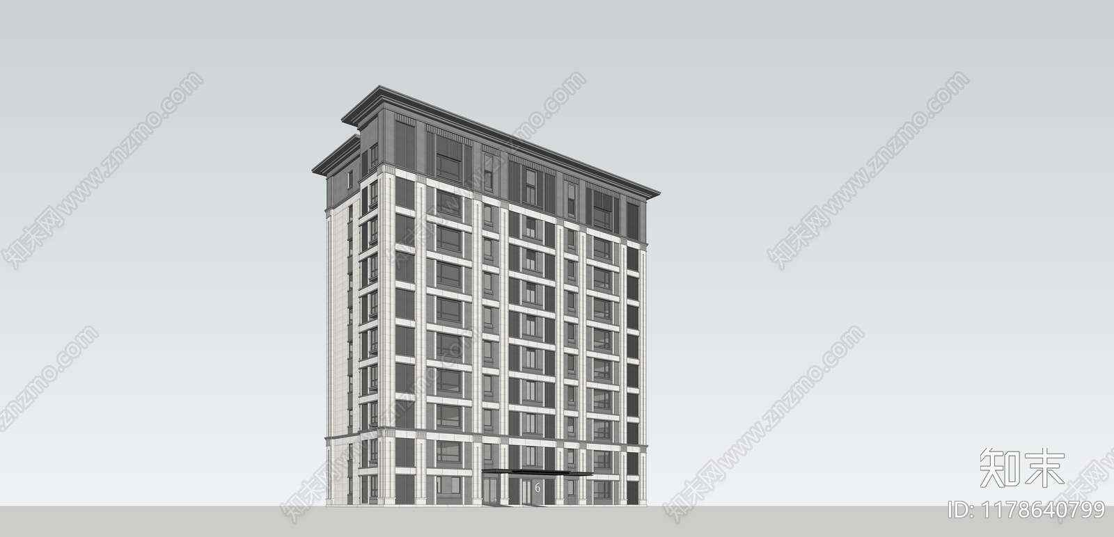 新中式简约高层住宅SU模型下载【ID:1178640799】