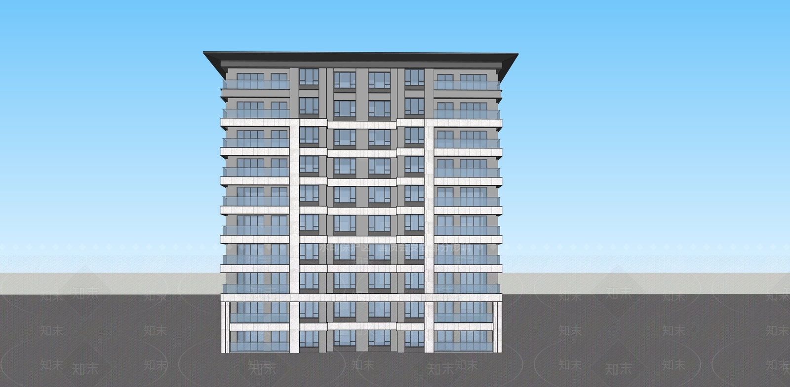 现代新中式高层住宅SU模型下载【ID:1178645020】