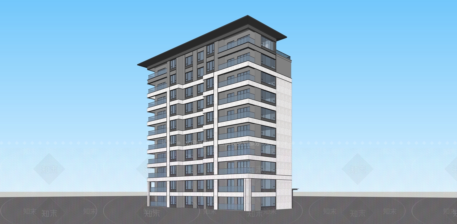 现代新中式高层住宅SU模型下载【ID:1178645020】