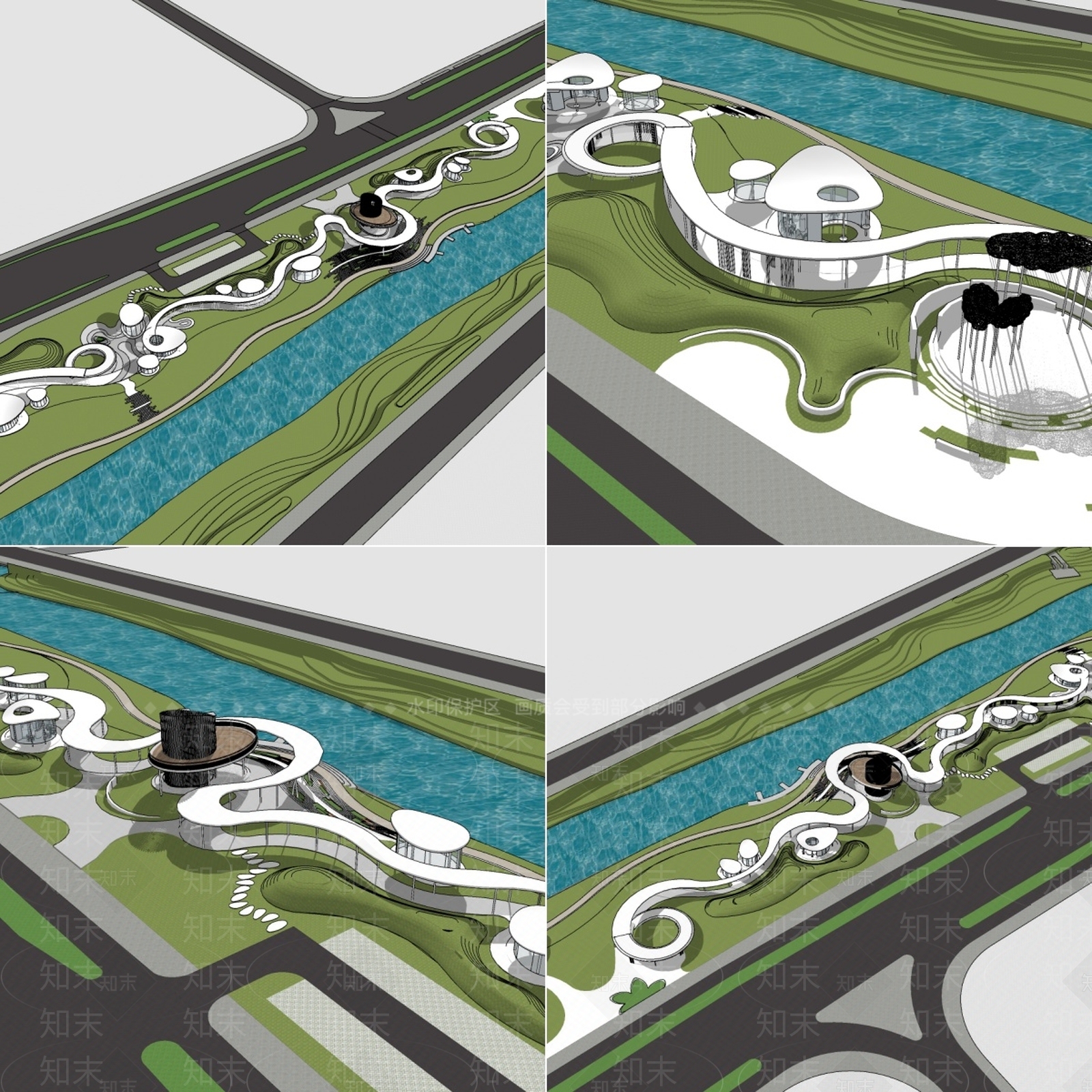 现代滨水景观SU模型下载【ID:1178654474】