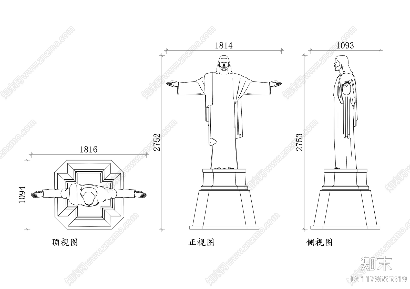 欧式雕塑施工图下载【ID:1178655519】