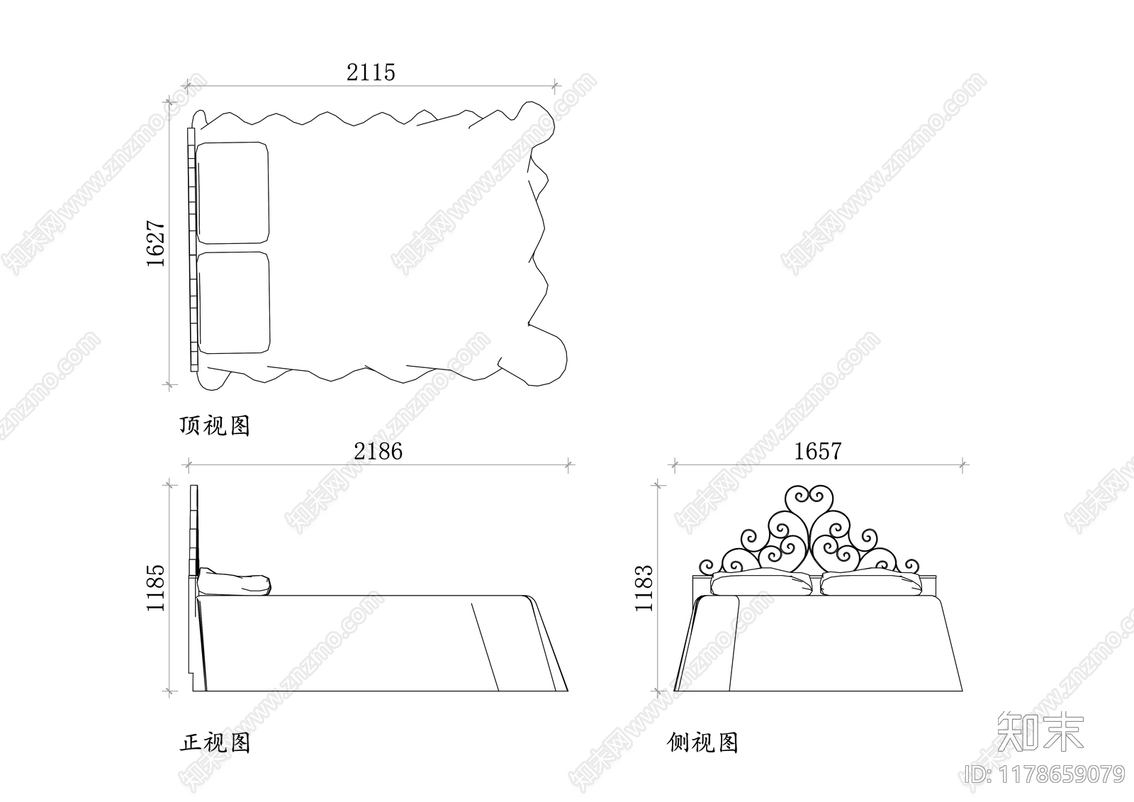 欧式床施工图下载【ID:1178659079】