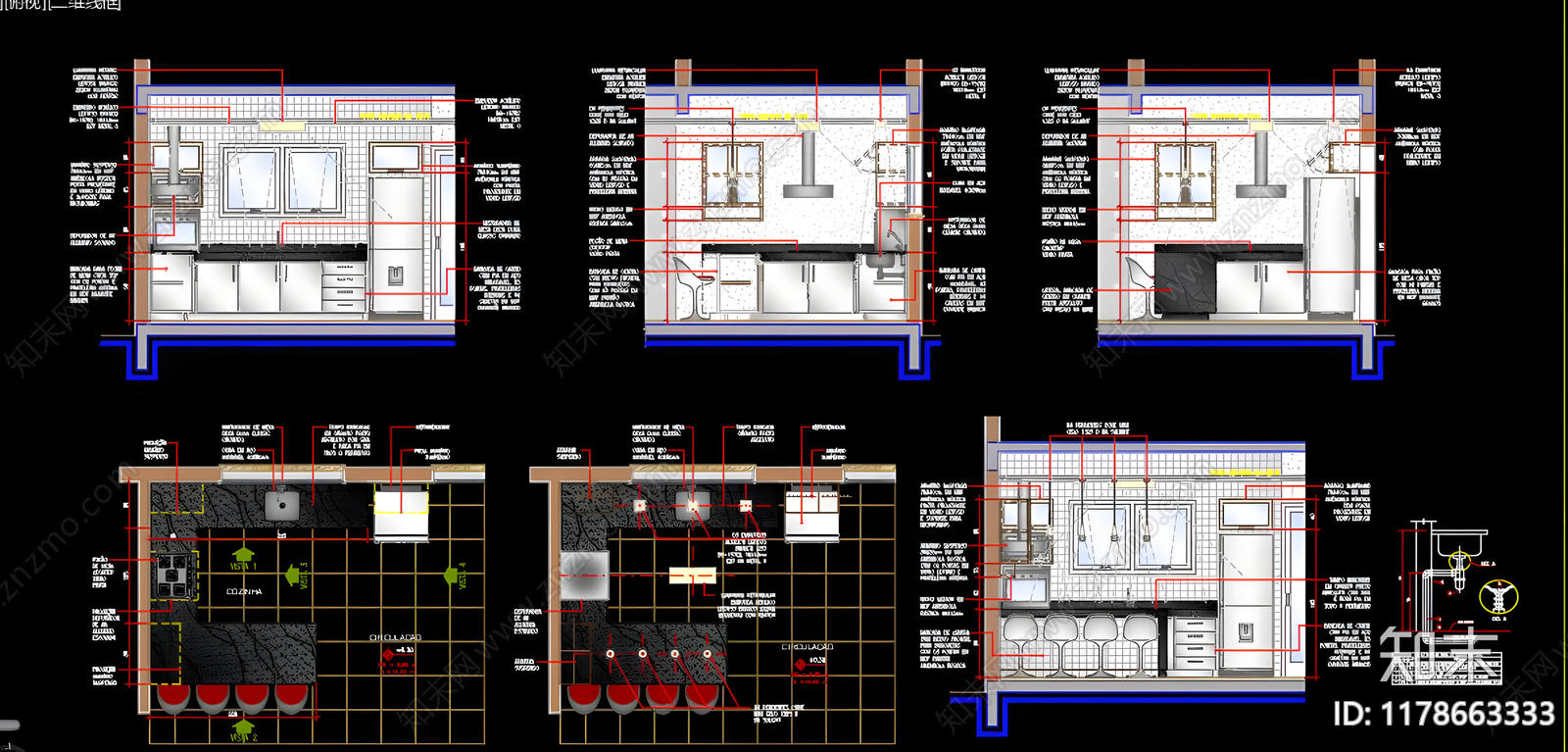 现代厨房设施cad施工图下载【ID:1178663333】