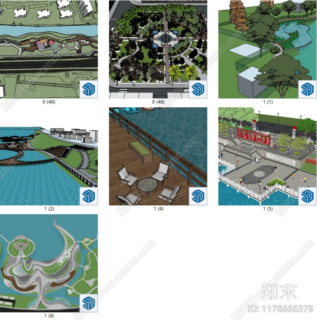 现代滨水景观SU模型下载【ID:1178666379】