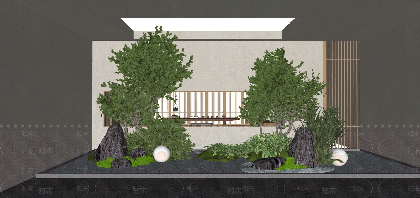 现代新中式庭院小品SU模型下载【ID:1178671699】