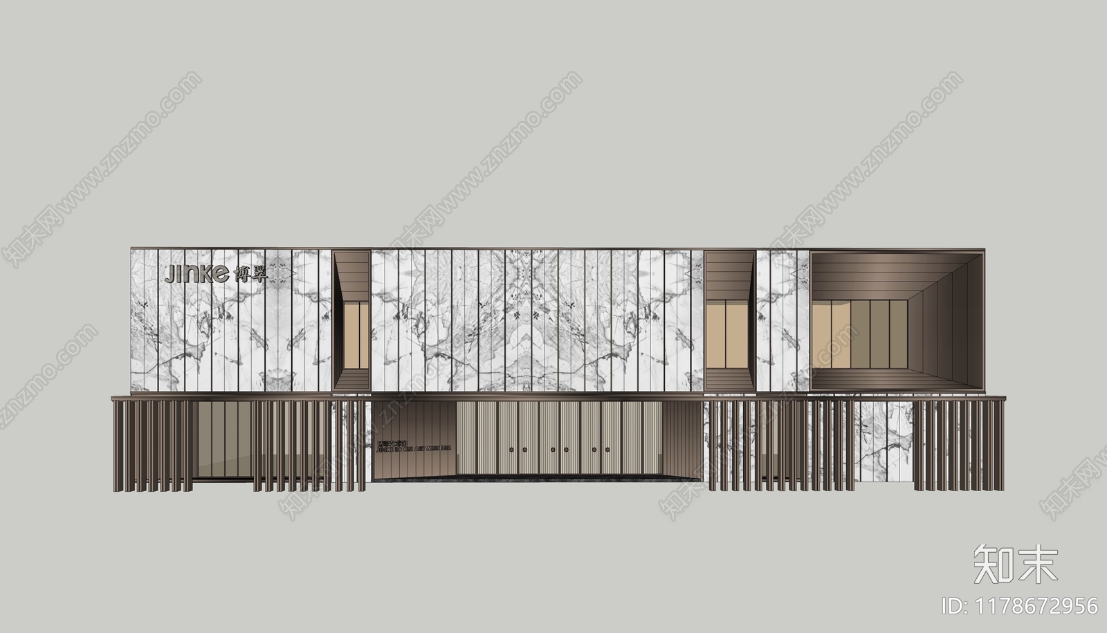 新中式极简售楼处建筑SU模型下载【ID:1178672956】