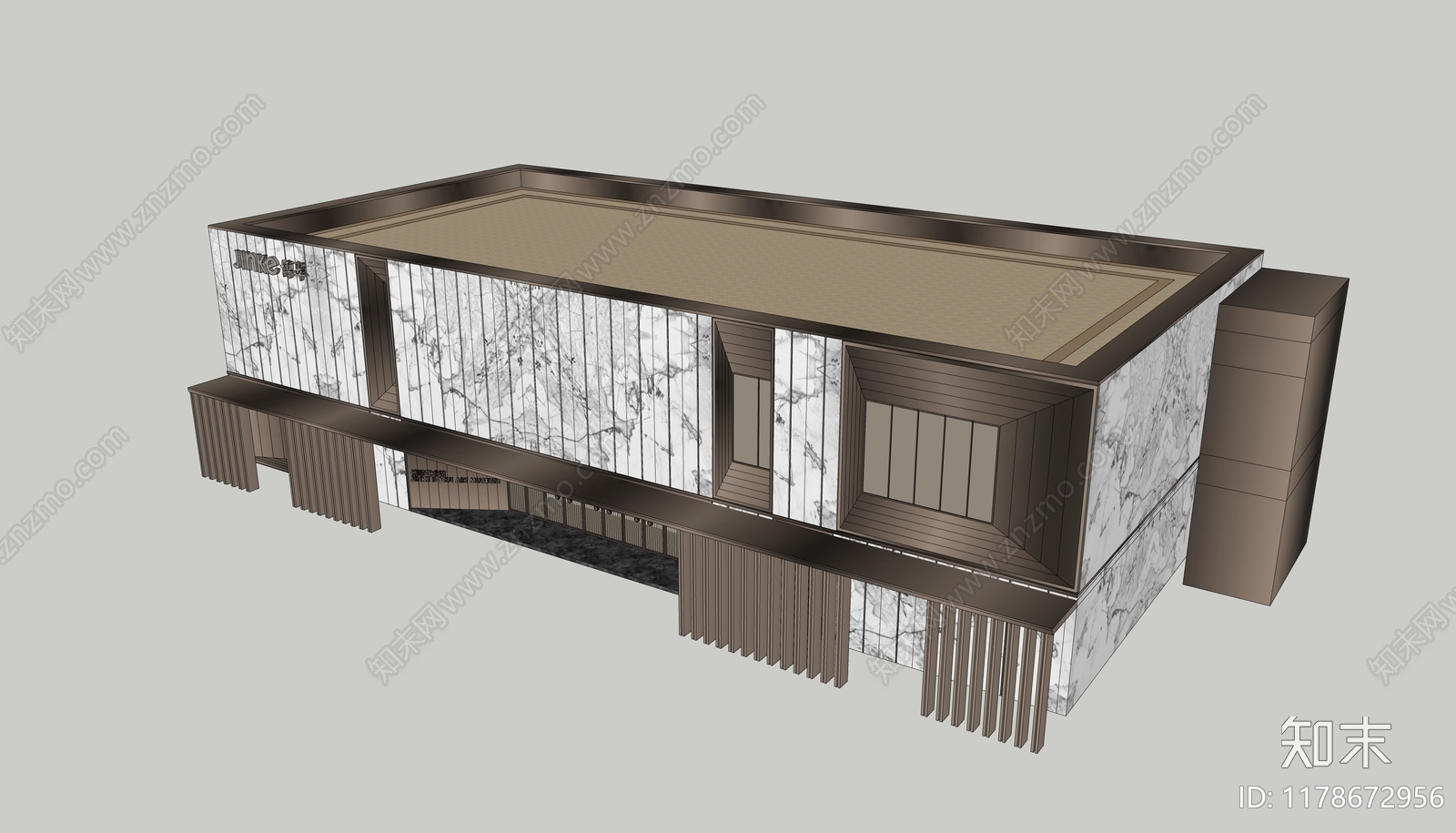 新中式极简售楼处建筑SU模型下载【ID:1178672956】