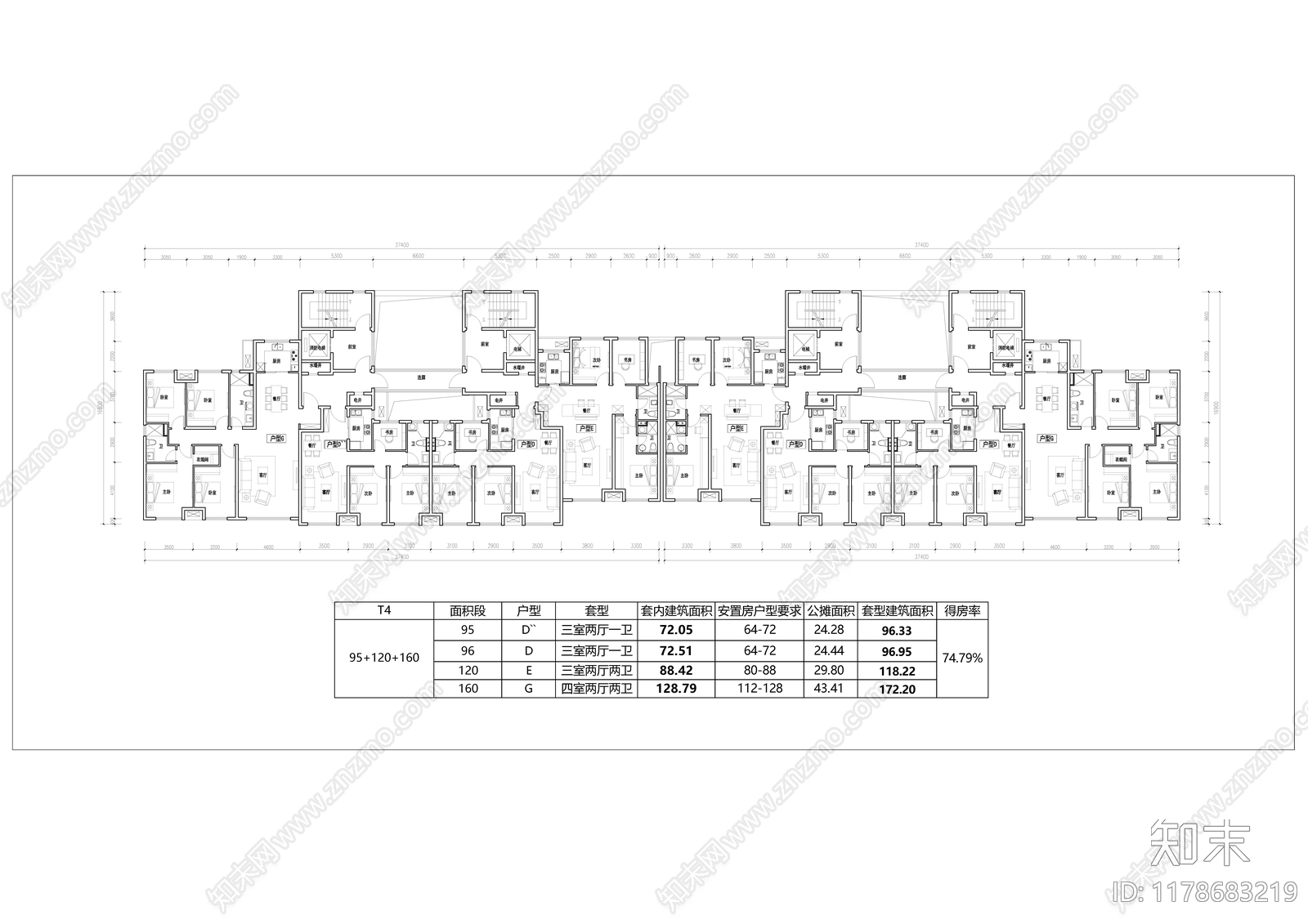 现代住宅楼建筑cad施工图下载【ID:1178683219】