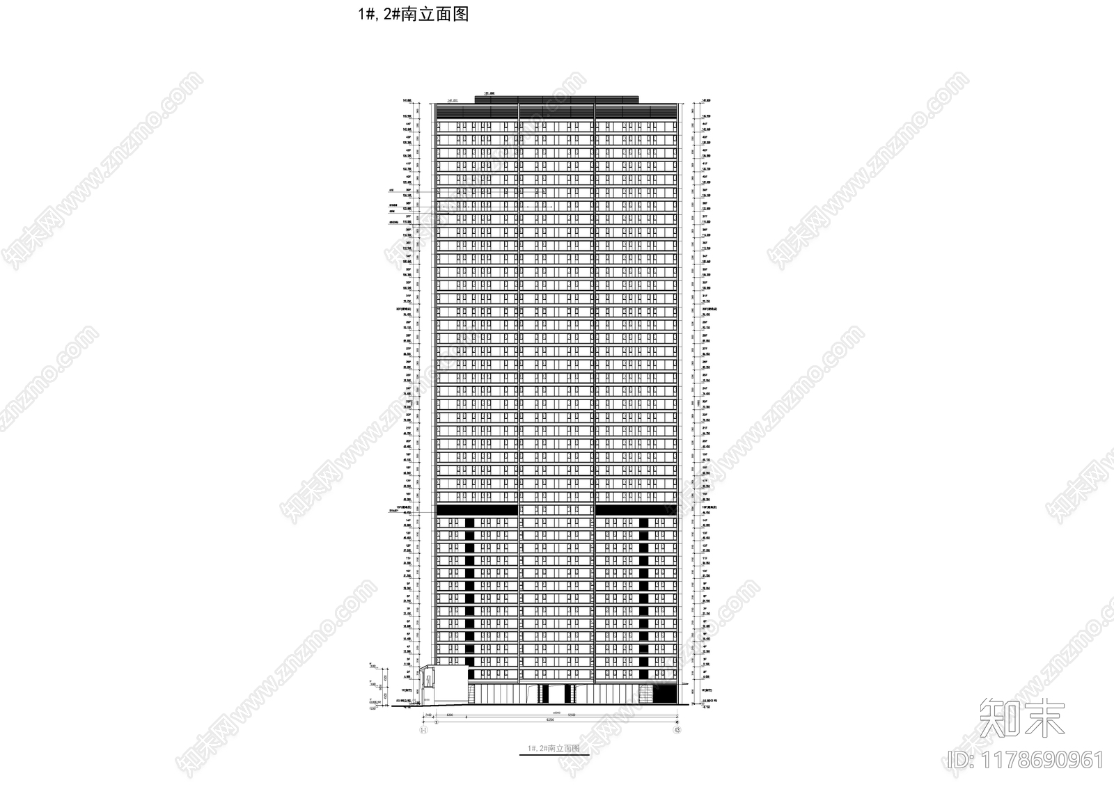 现代住宅楼建筑cad施工图下载【ID:1178690961】