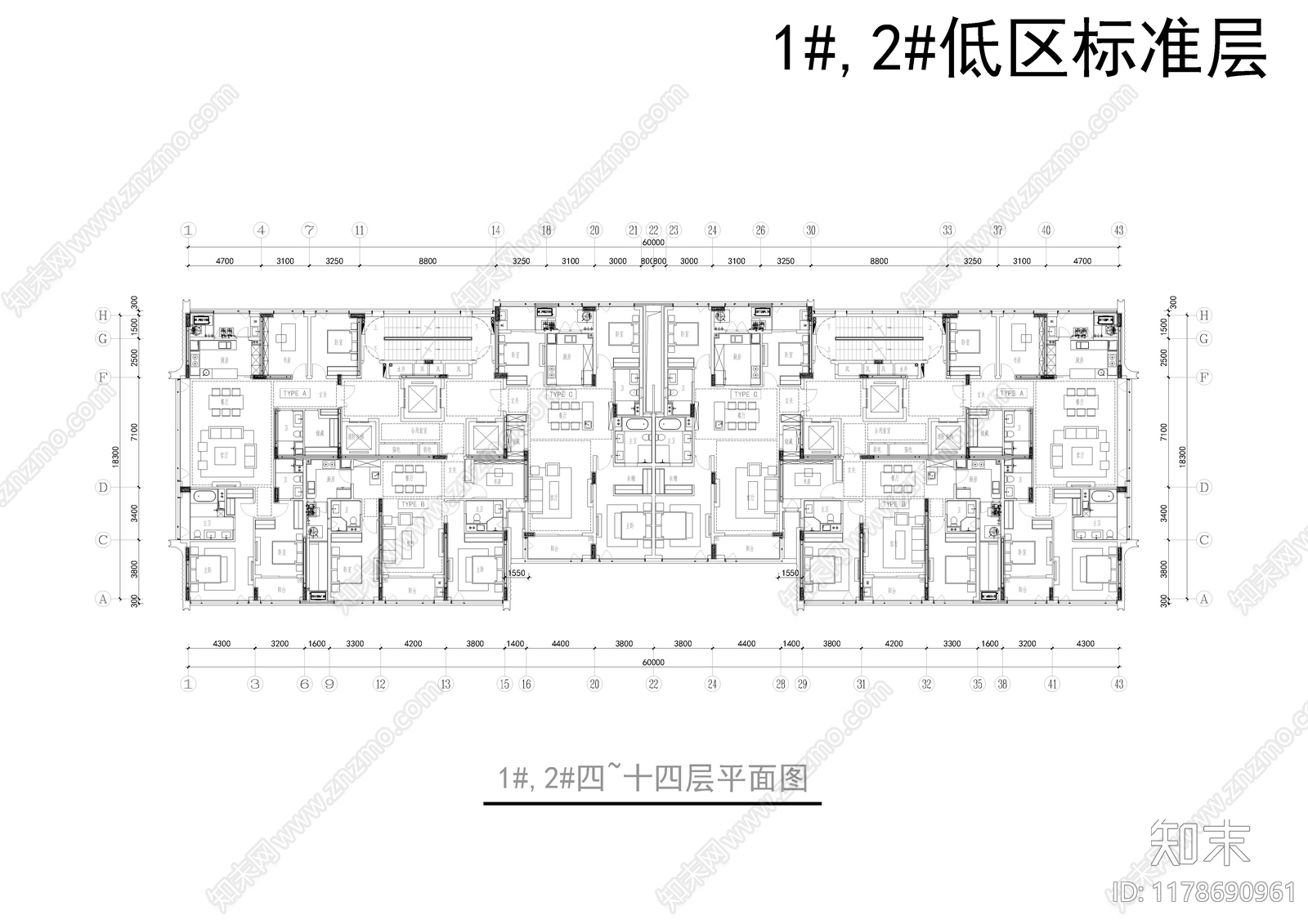 现代住宅楼建筑cad施工图下载【ID:1178690961】