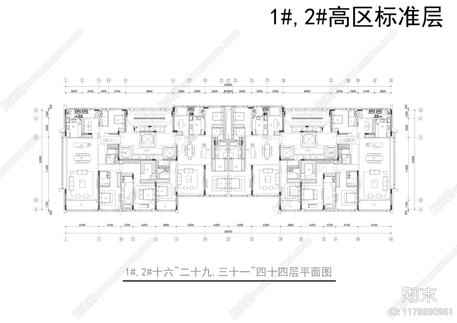 现代住宅楼建筑cad施工图下载【ID:1178690961】