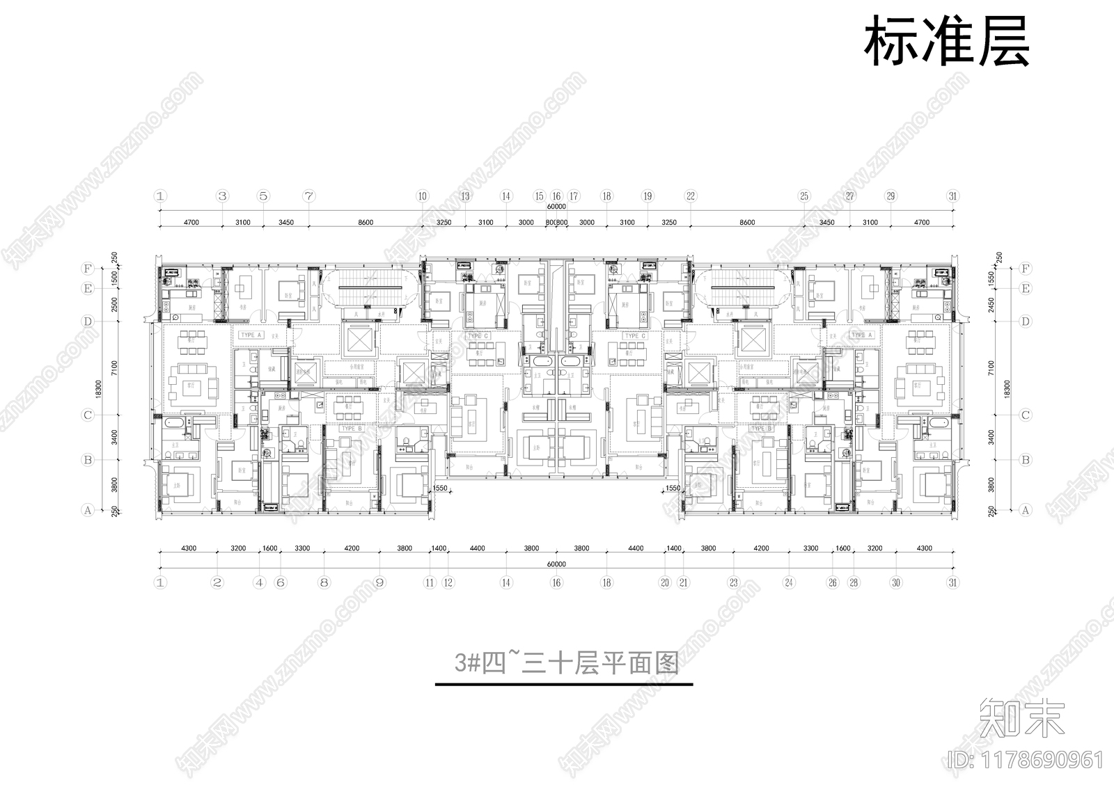 现代住宅楼建筑cad施工图下载【ID:1178690961】