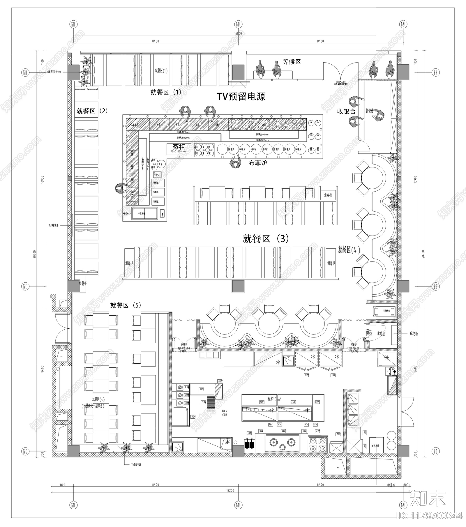 现代自助餐厅cad施工图下载【ID:1178700344】