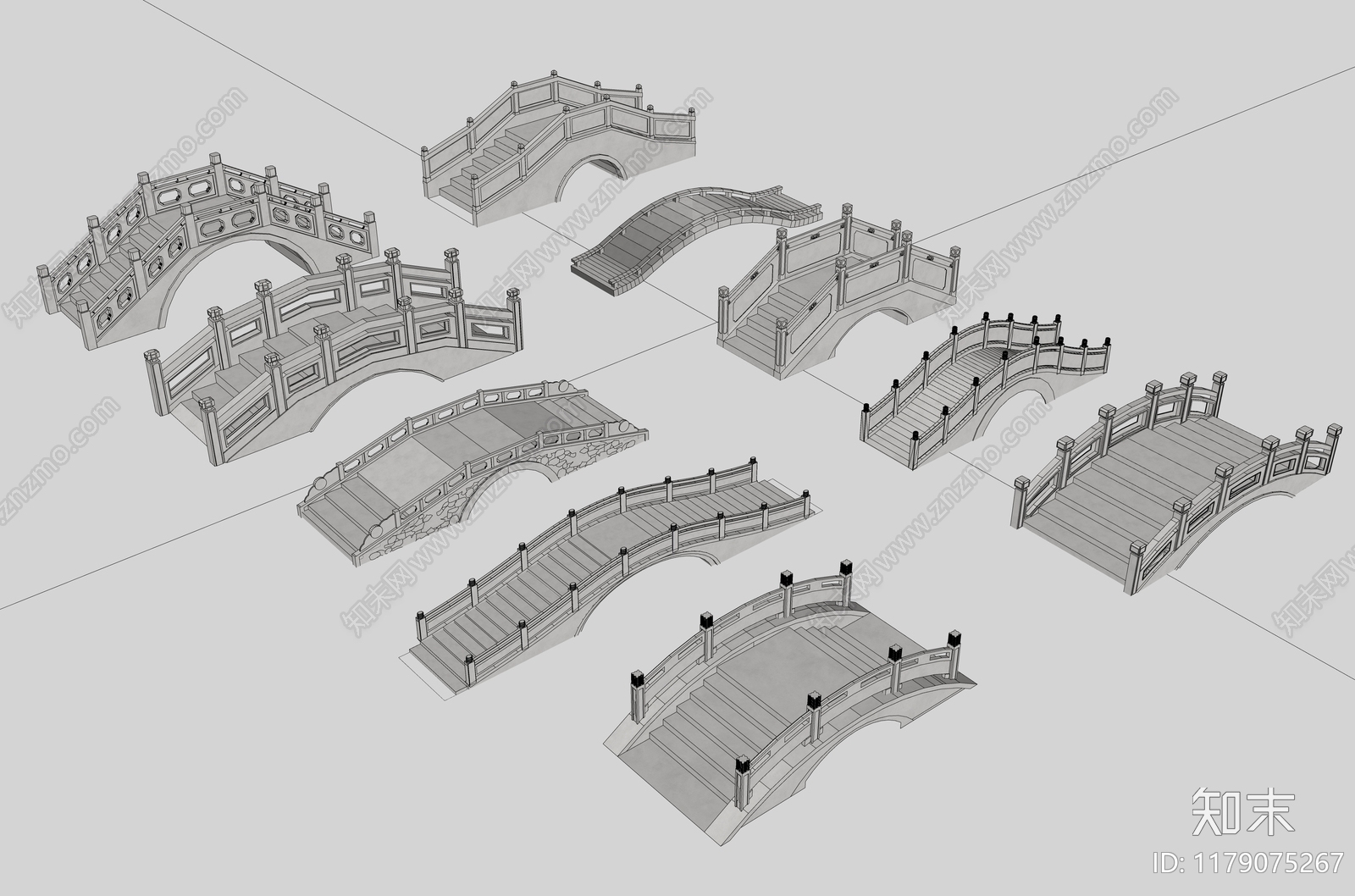 现代新中式景观桥SU模型下载【ID:1179075267】