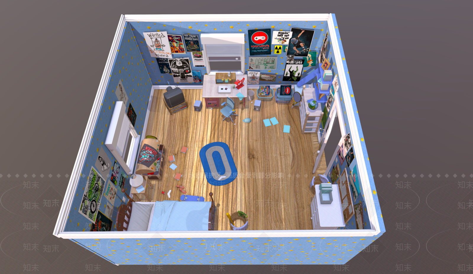 现代通用儿童房3D模型下载【ID:1178716197】