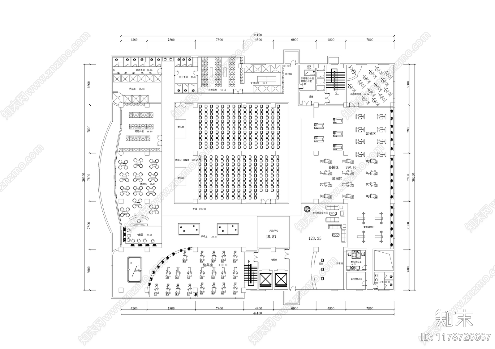 现代健身房cad施工图下载【ID:1178726667】