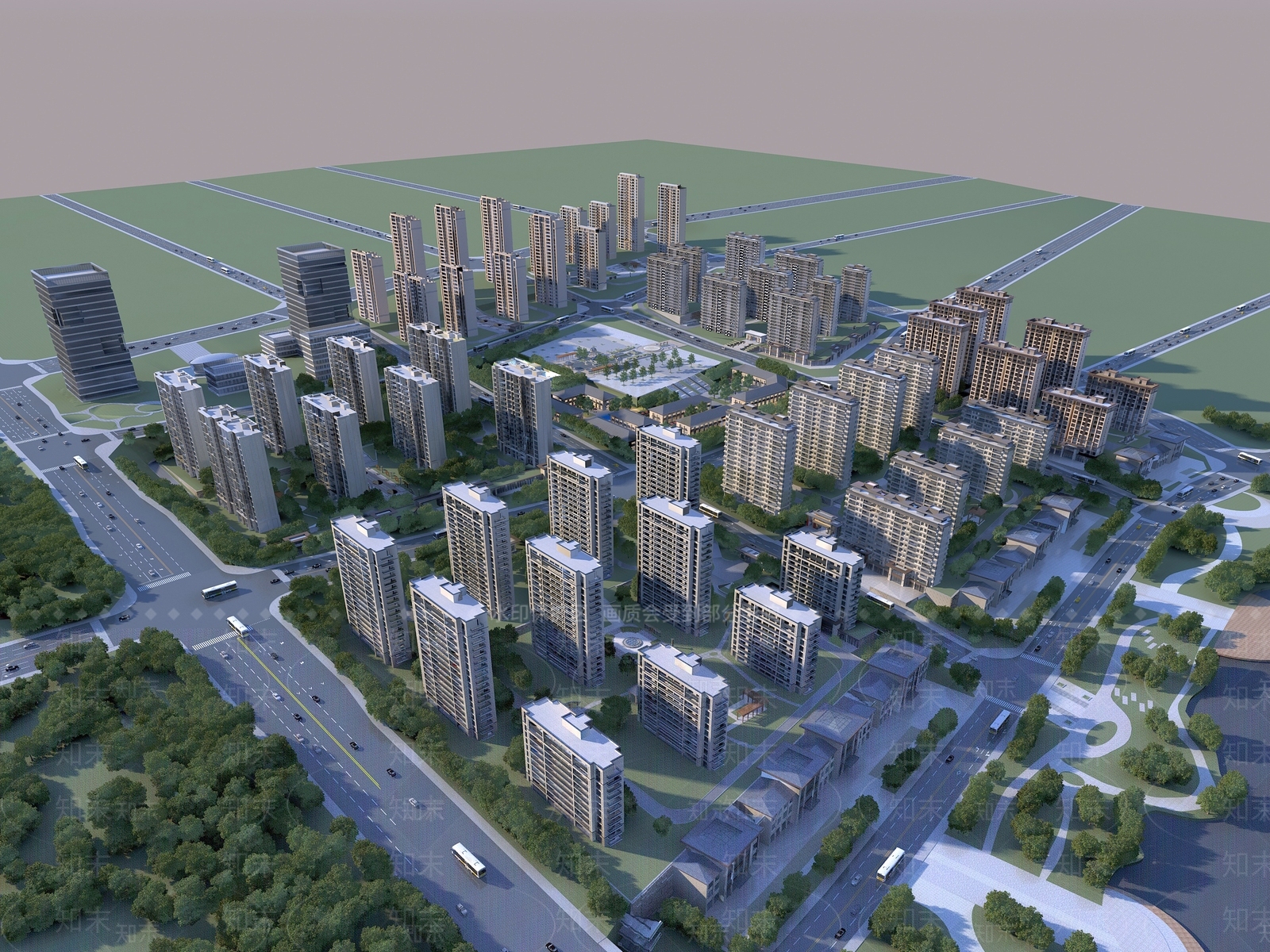 现代鸟瞰规划3D模型下载【ID:1178764961】