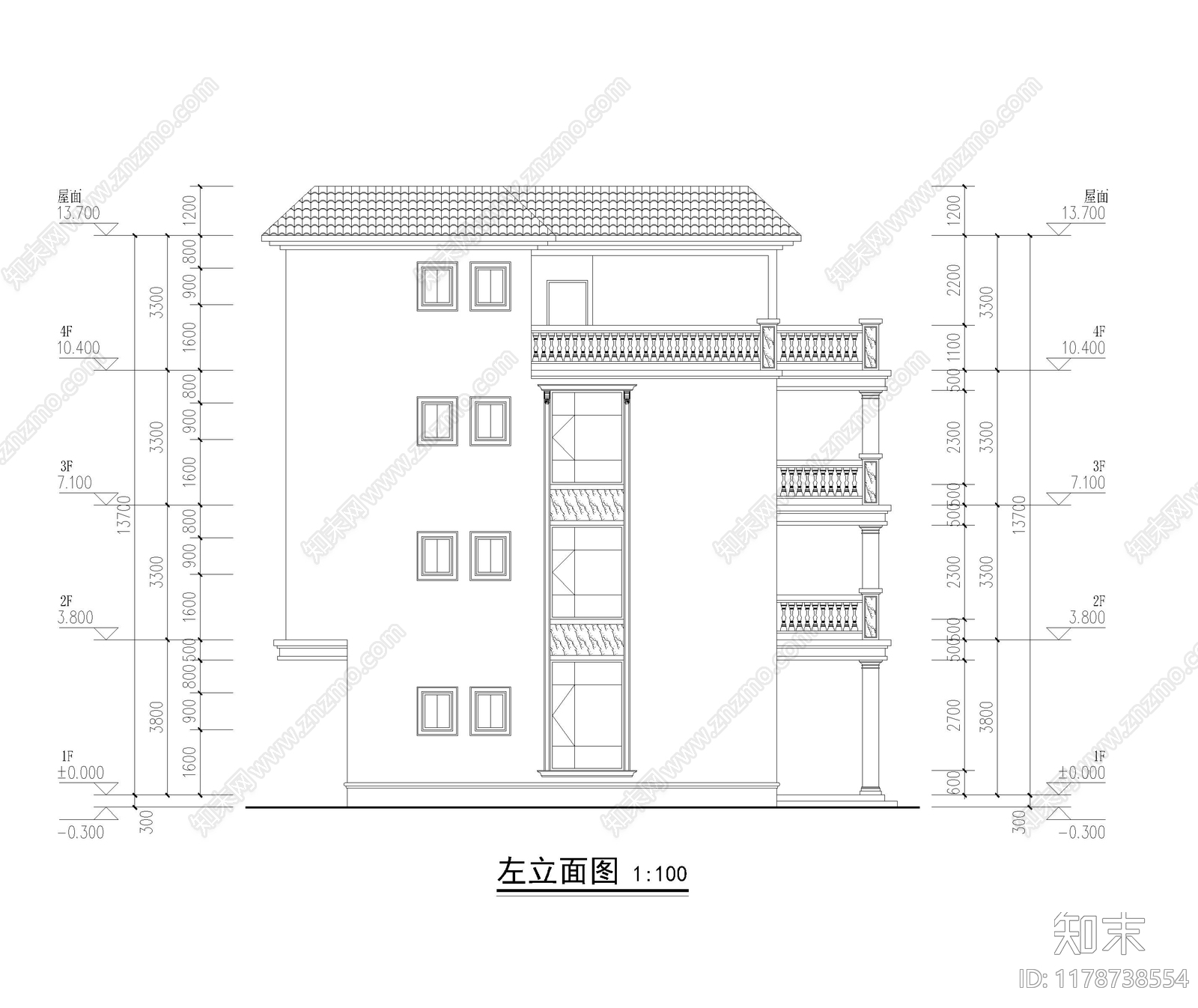 欧式别墅建筑施工图下载【ID:1178738554】