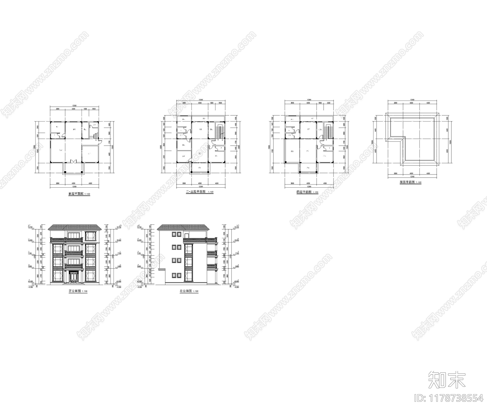 欧式别墅建筑施工图下载【ID:1178738554】