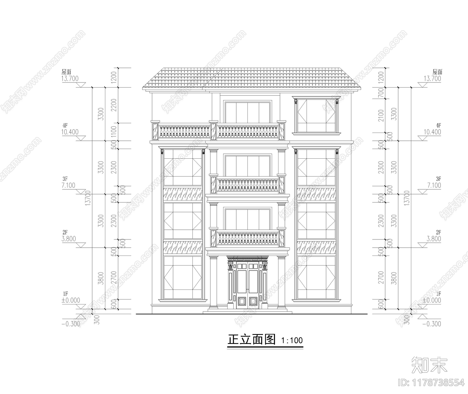 欧式别墅建筑施工图下载【ID:1178738554】