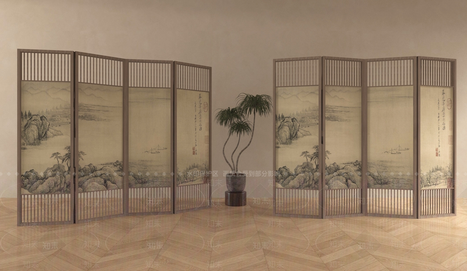 新中式屏风SU模型下载【ID:1178750424】