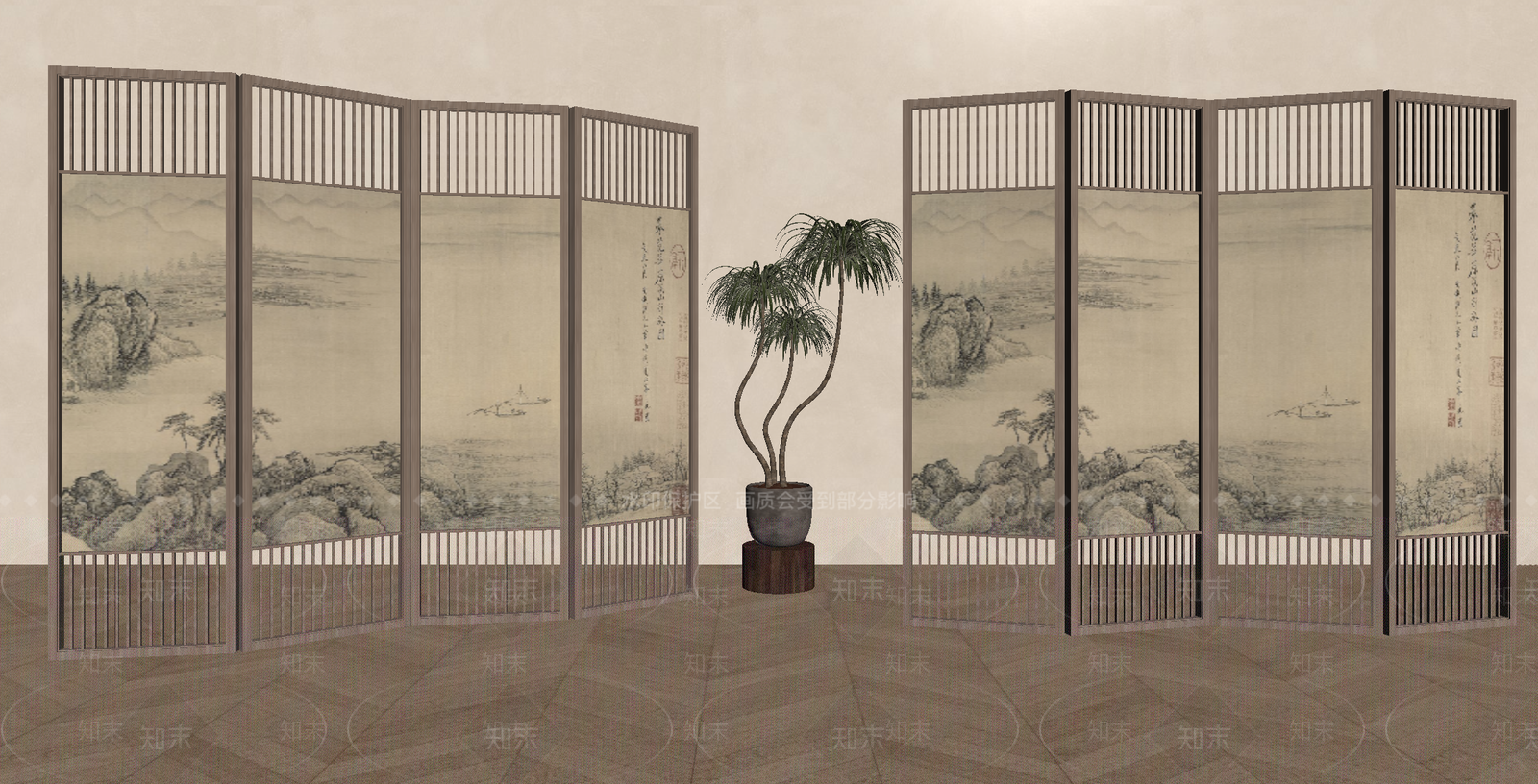 新中式屏风SU模型下载【ID:1178750424】