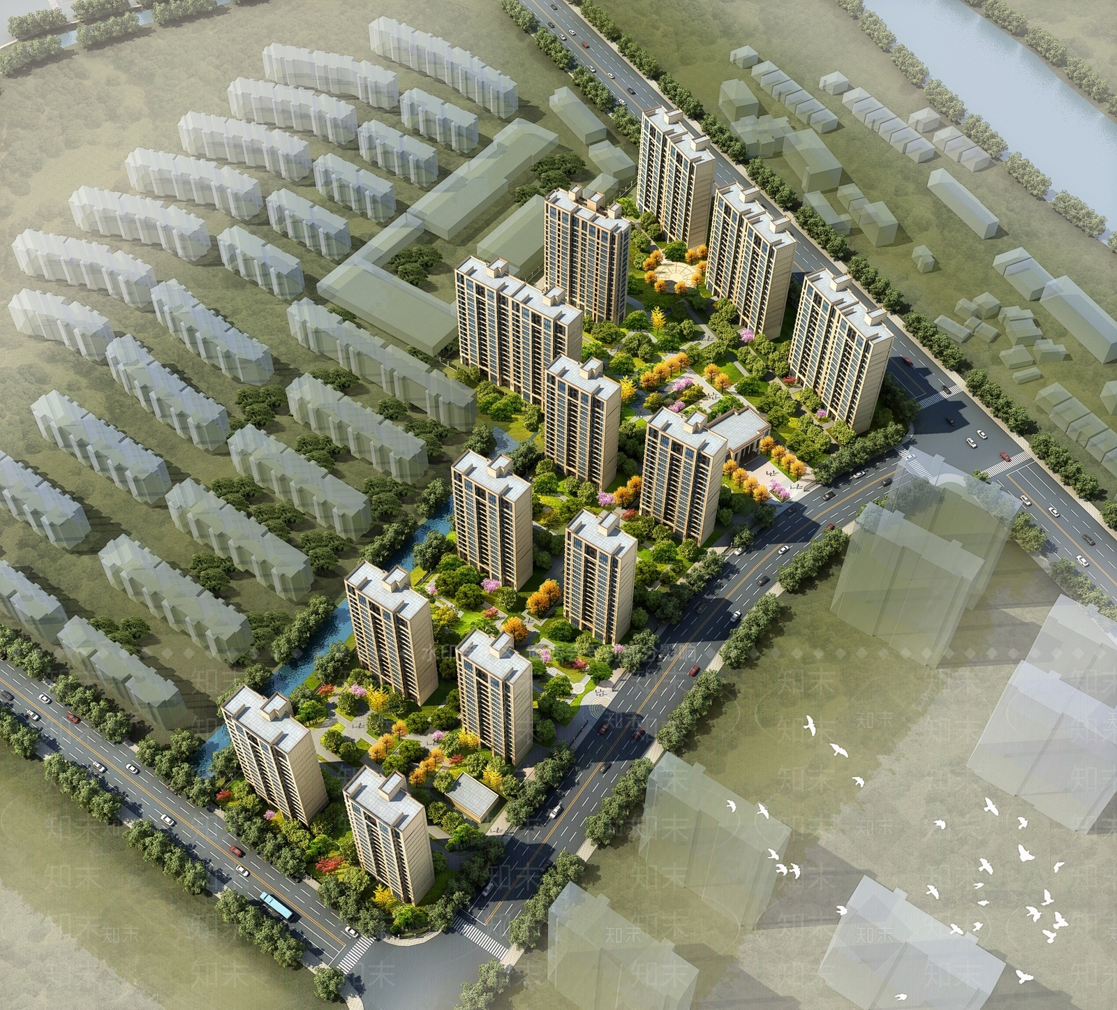 新中式鸟瞰规划3D模型下载【ID:1178756082】