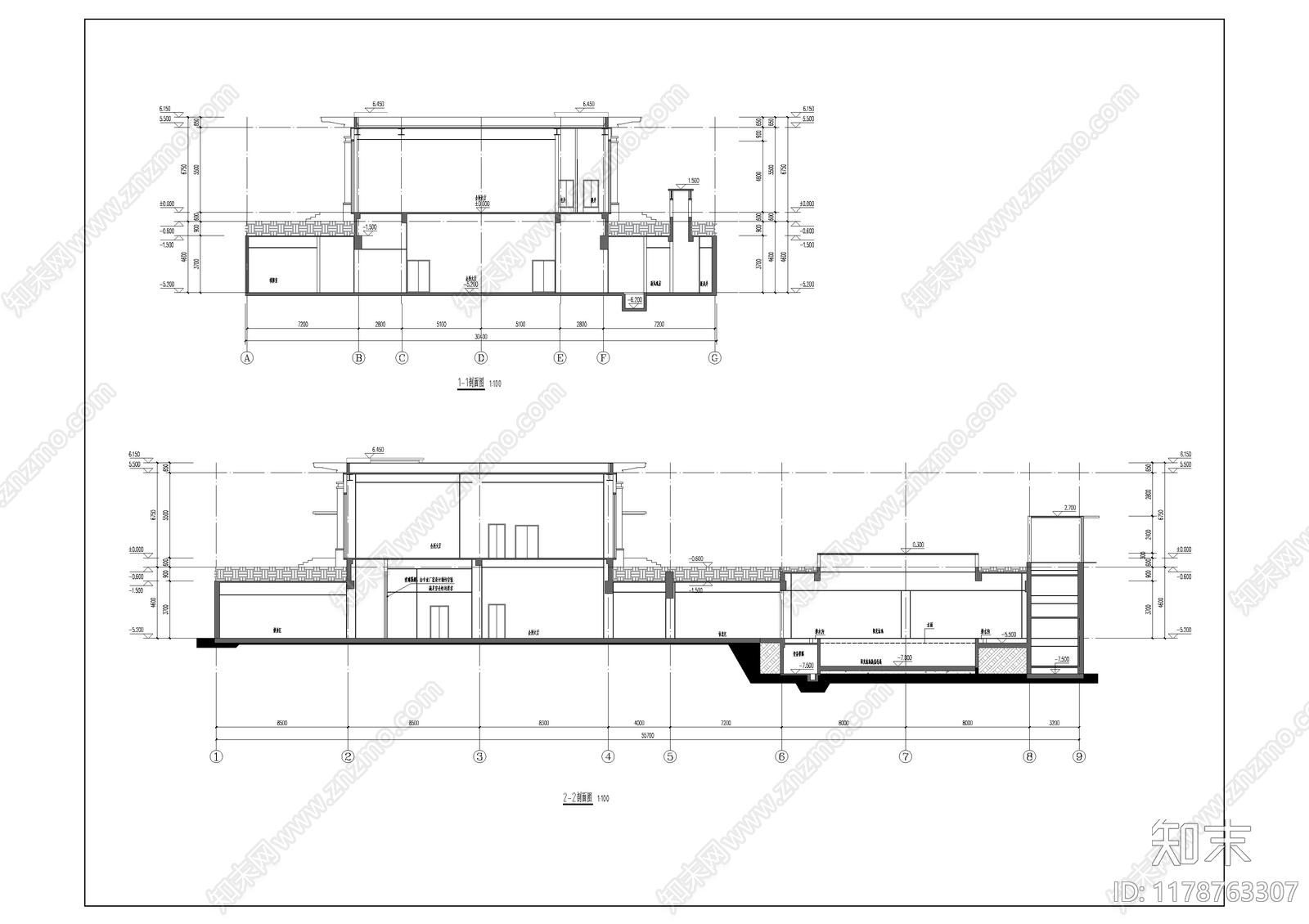 新中式售楼处建筑cad施工图下载【ID:1178763307】