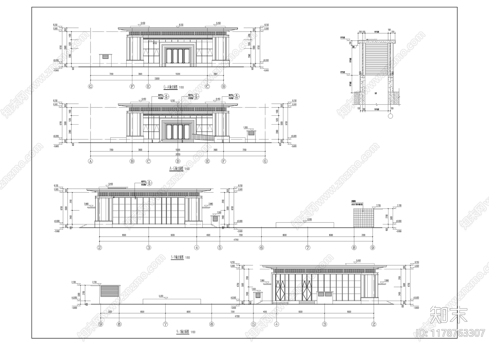 新中式售楼处建筑cad施工图下载【ID:1178763307】