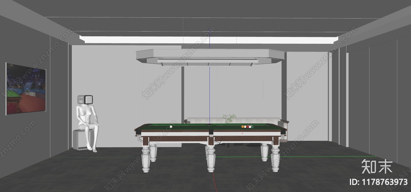 现代轻奢台球室SU模型下载【ID:1178763973】