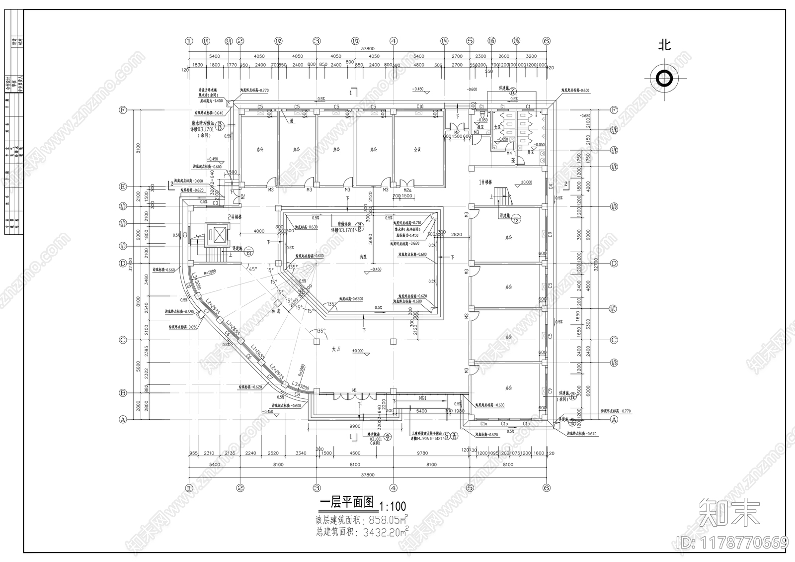 现代办公楼建筑cad施工图下载【ID:1178770669】