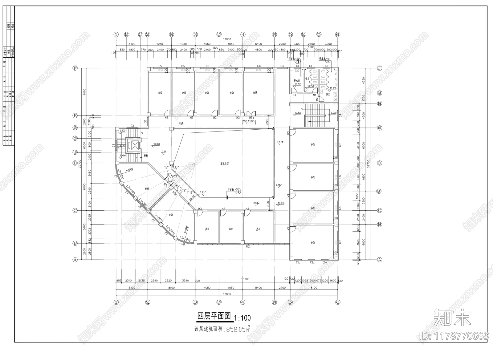 现代办公楼建筑cad施工图下载【ID:1178770669】