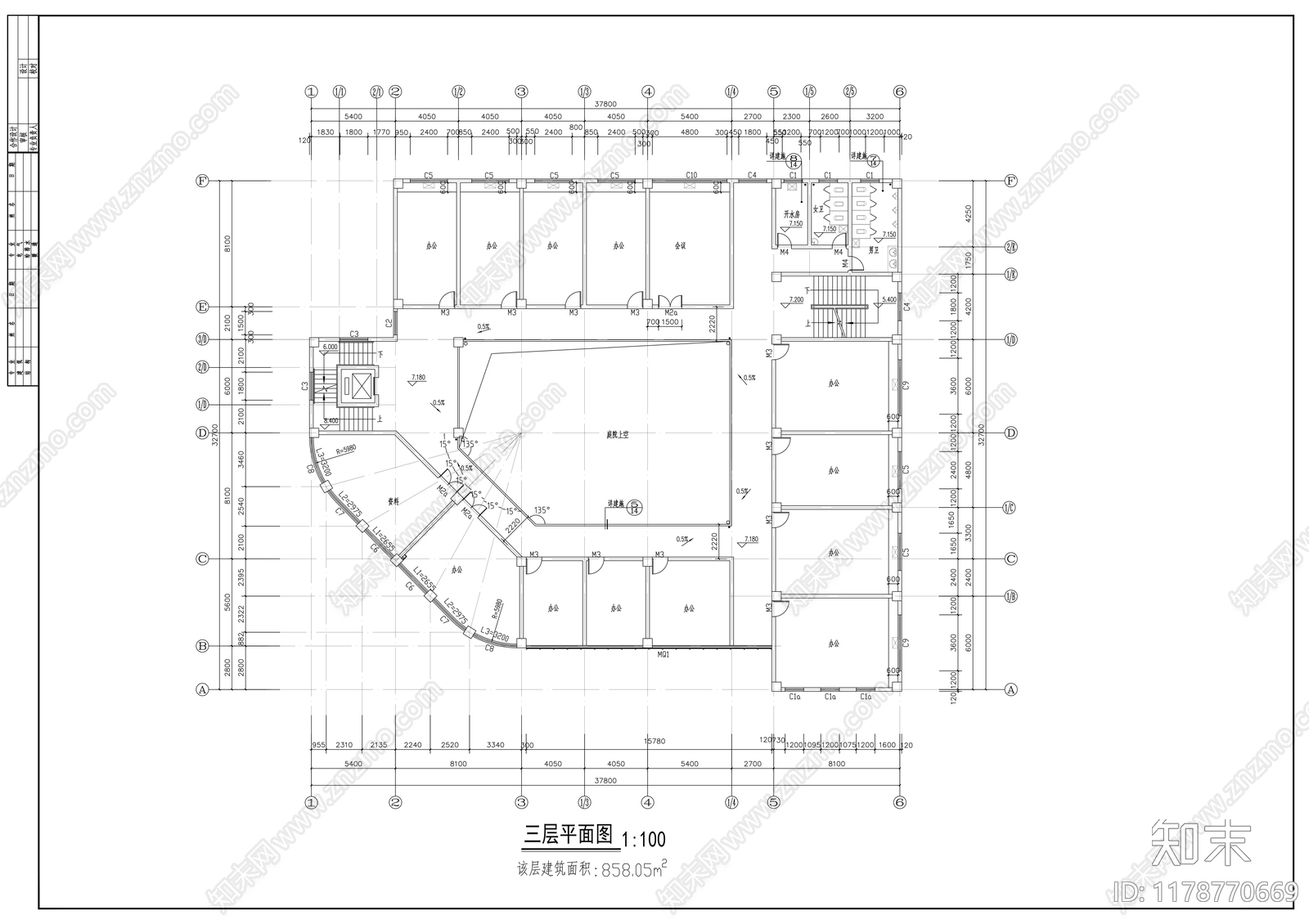 现代办公楼建筑cad施工图下载【ID:1178770669】