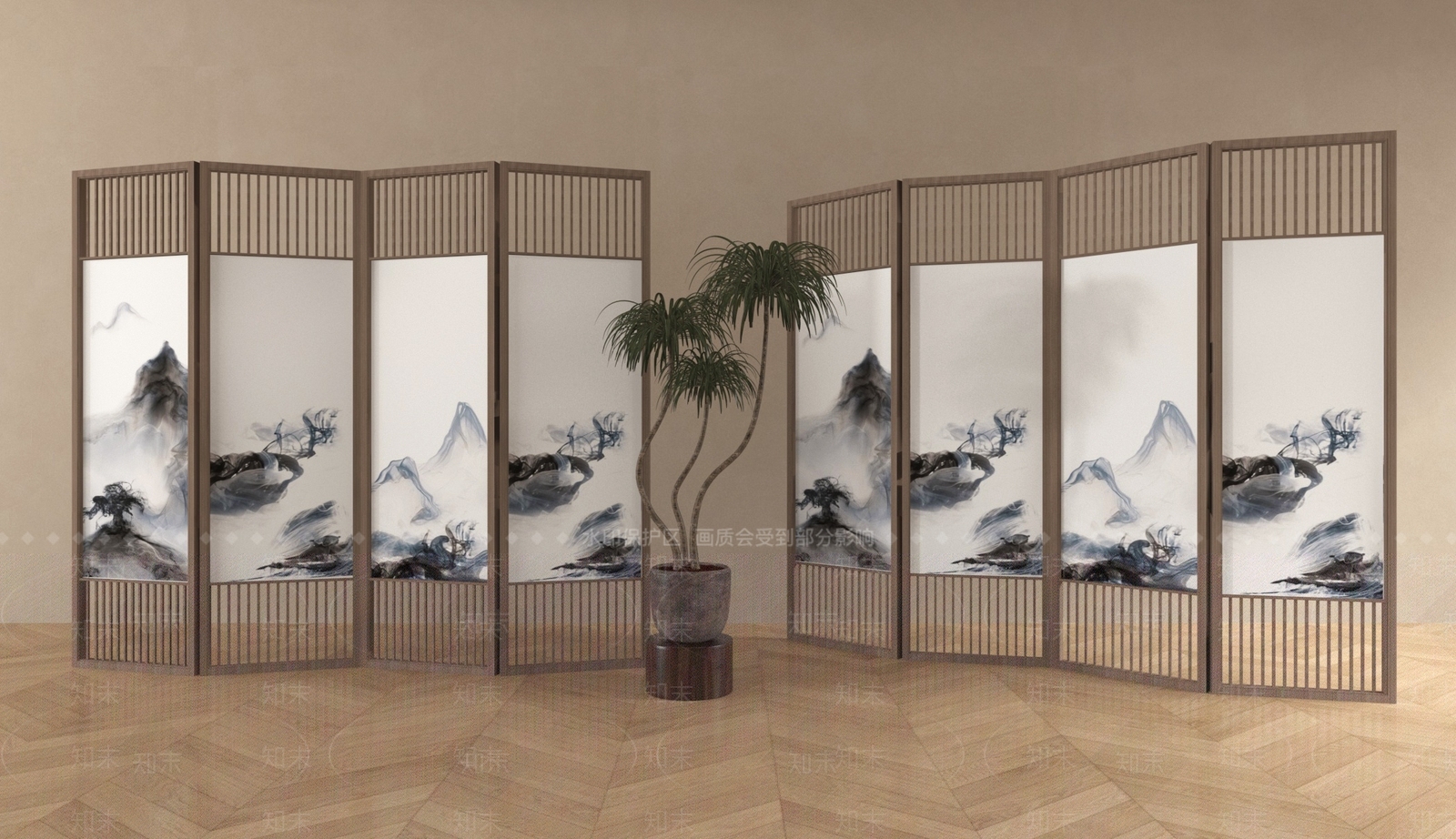 新中式屏风SU模型下载【ID:1178774114】