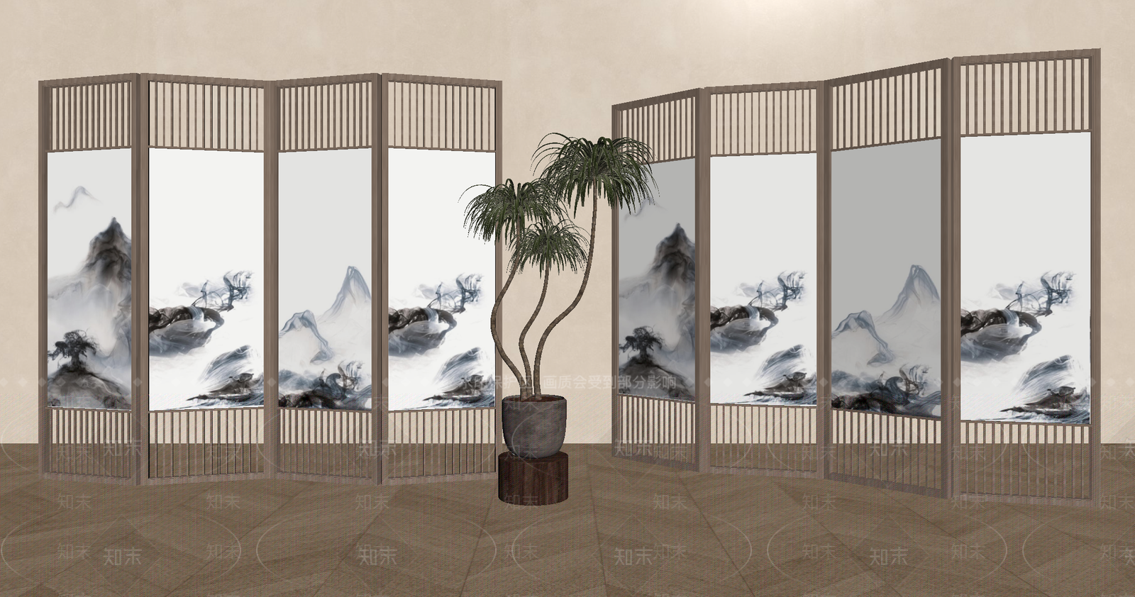 新中式屏风SU模型下载【ID:1178774114】